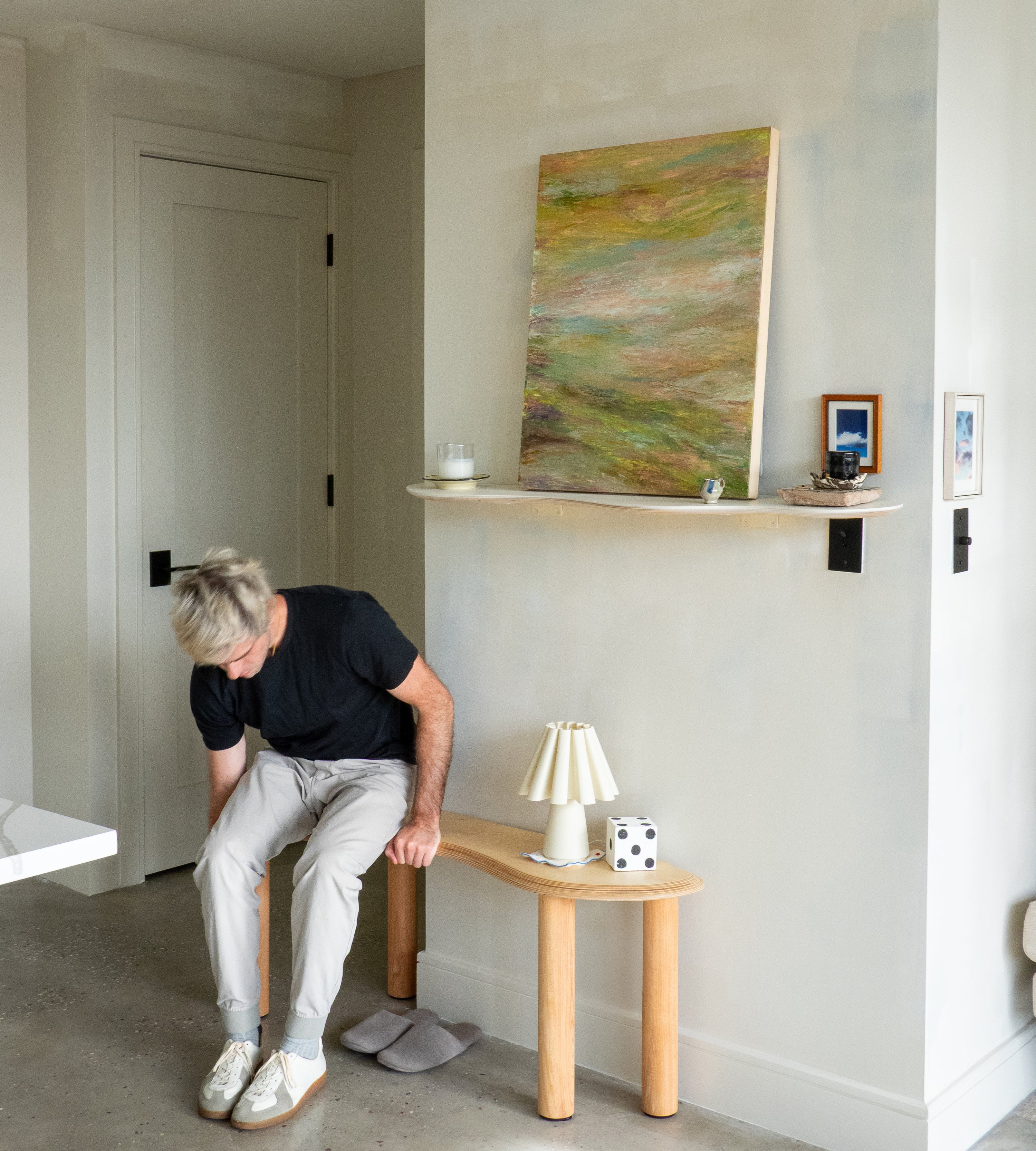 corner bench + shelves